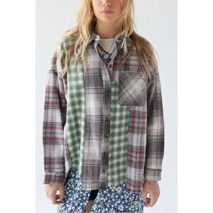 BDG Robbie Spliced Flannel Button-Down Shirt